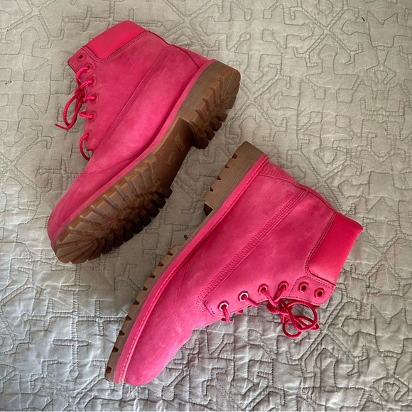 🩷HOT PINK PREMIUM TIMBERLAND ANKLE BOOTS WINTER 2024 SNOW SIZE 7 WOMENS - Picture 10 of 11